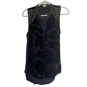 Tiny Sequin Blue Velvet Sleeveless Blouse Womens Size Medium